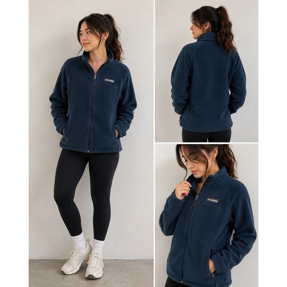 Columbia Fleece Jacket Women Small Navy Blue Good Full Zip Outdoor Layer XL6578